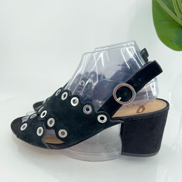 Sam Edelman Seana Women's 8.5 Suede Leather Grommet Scalloped Slingback Sandals - Picture 4 of 13